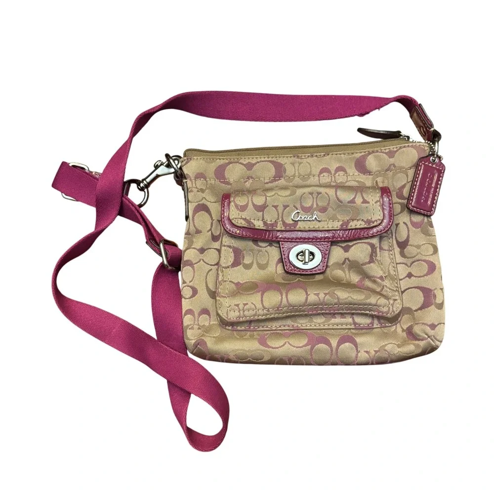 Coach Tan and Pink Signature Crossbody Bag - Picture 1 of 13